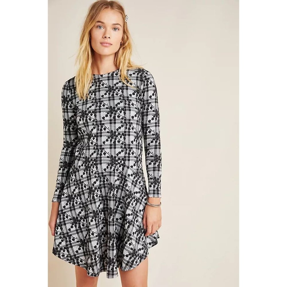 Anthropologie Hutch Jeanie Long Sleeve Embroidered Plaid Tunic size Small